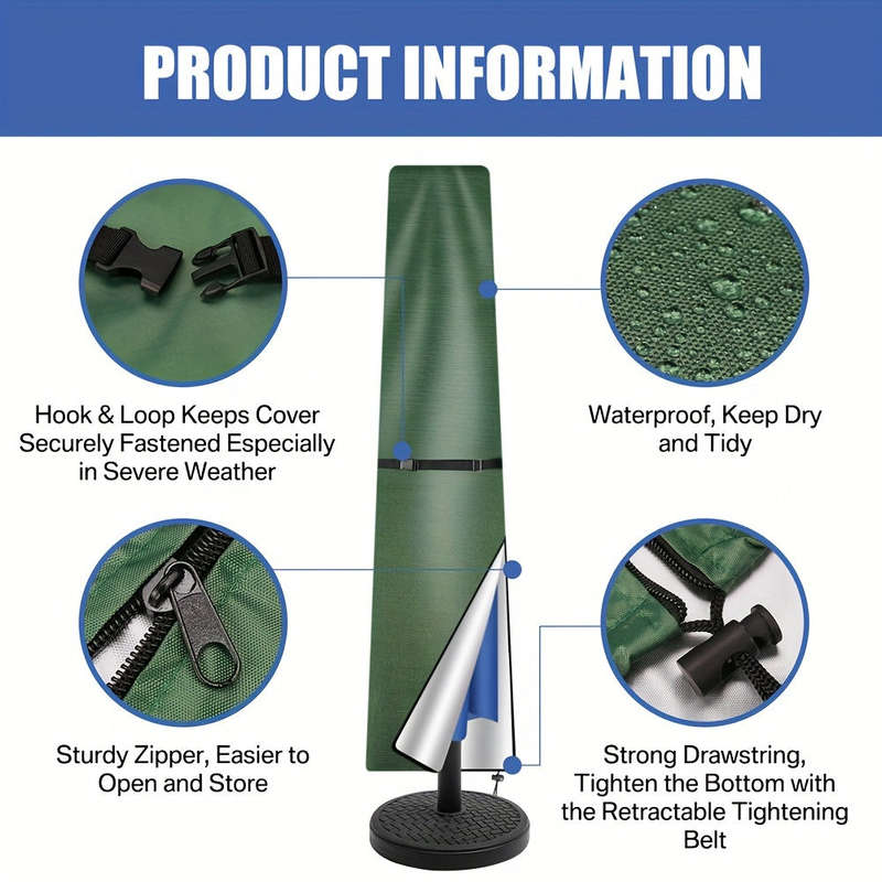 Waterproof Patio Umbrella Cover - Durable Polyester, Fits 90-150" Cantilever Offset Umbrellas