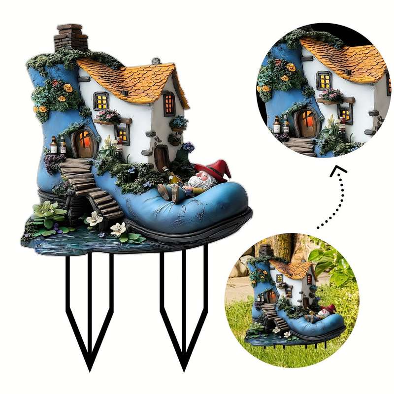 1 Piece Fairy Boot House Garden Sculpture - Acrylic Bohemian Dwarf Decoration With Led Lights
