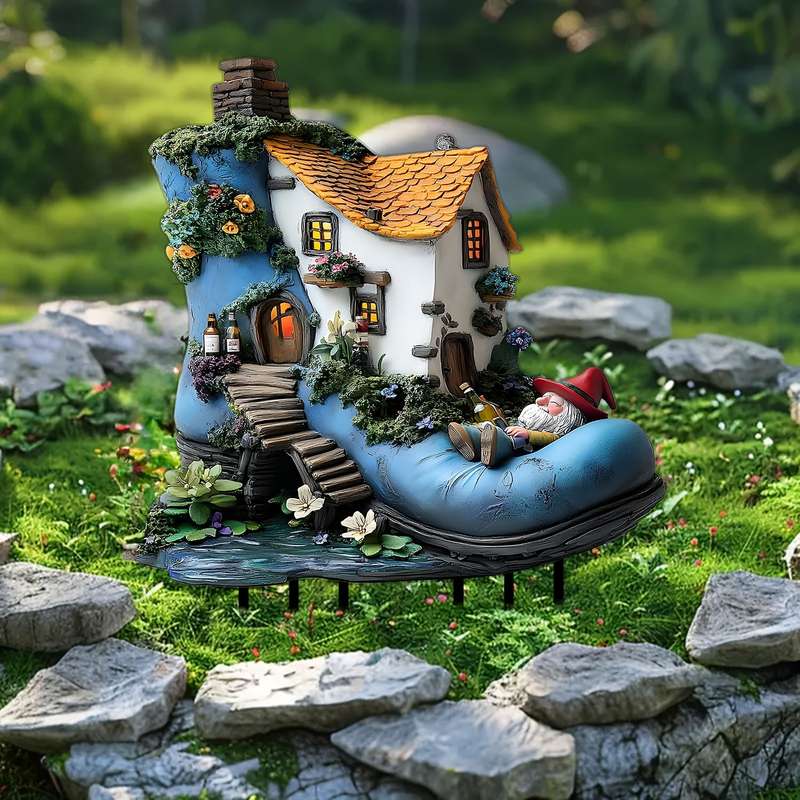 1 Piece Fairy Boot House Garden Sculpture - Acrylic Bohemian Dwarf Decoration With Led Lights