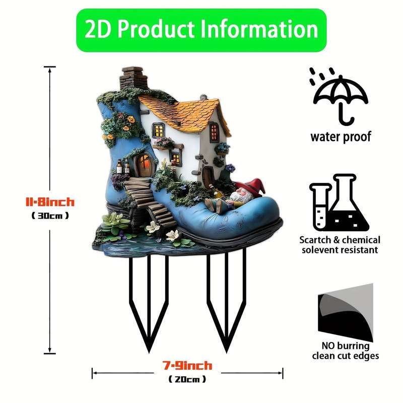 1 Piece Fairy Boot House Garden Sculpture - Acrylic Bohemian Dwarf Decoration With Led Lights
