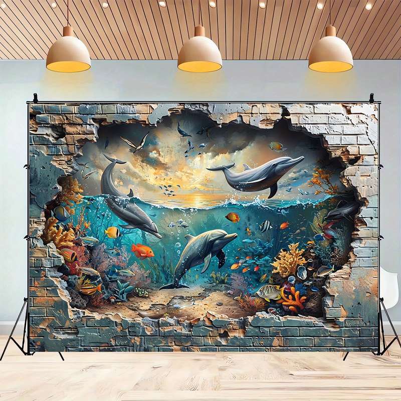 Underwater Shark And Coral Photo Booth Backdrop - Versatile Polyester Wall Mural