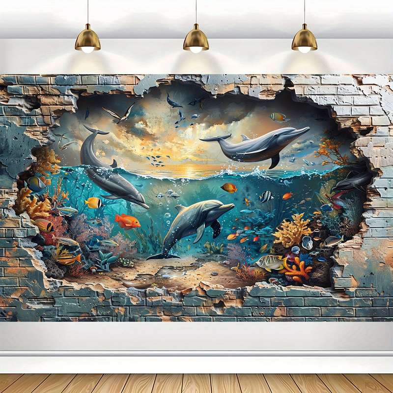 Underwater Shark And Coral Photo Booth Backdrop - Versatile Polyester Wall Mural