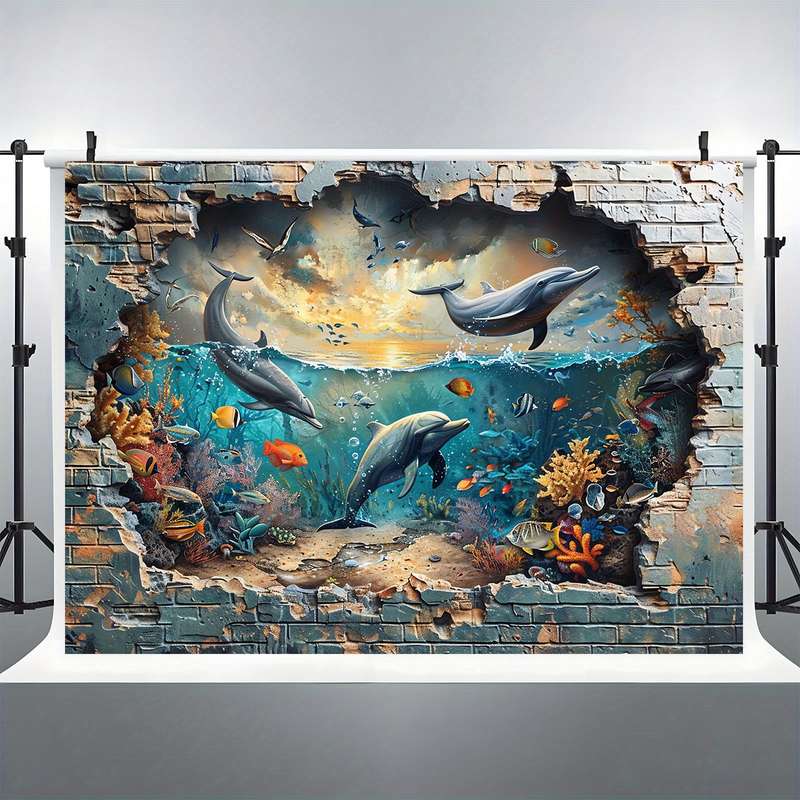 Underwater Shark And Coral Photo Booth Backdrop - Versatile Polyester Wall Mural