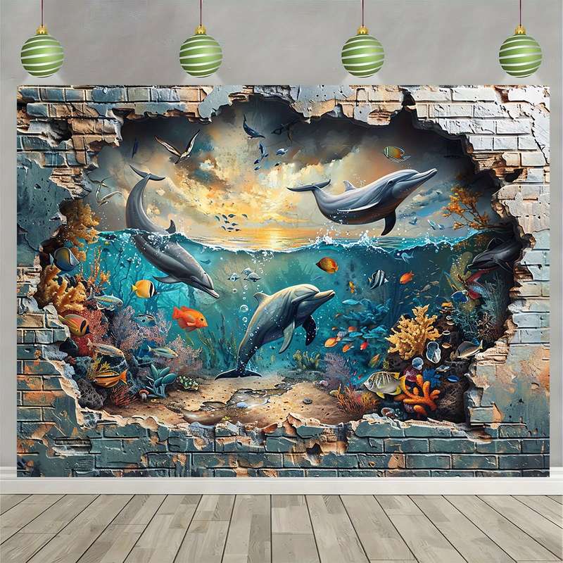 Underwater Shark And Coral Photo Booth Backdrop - Versatile Polyester Wall Mural