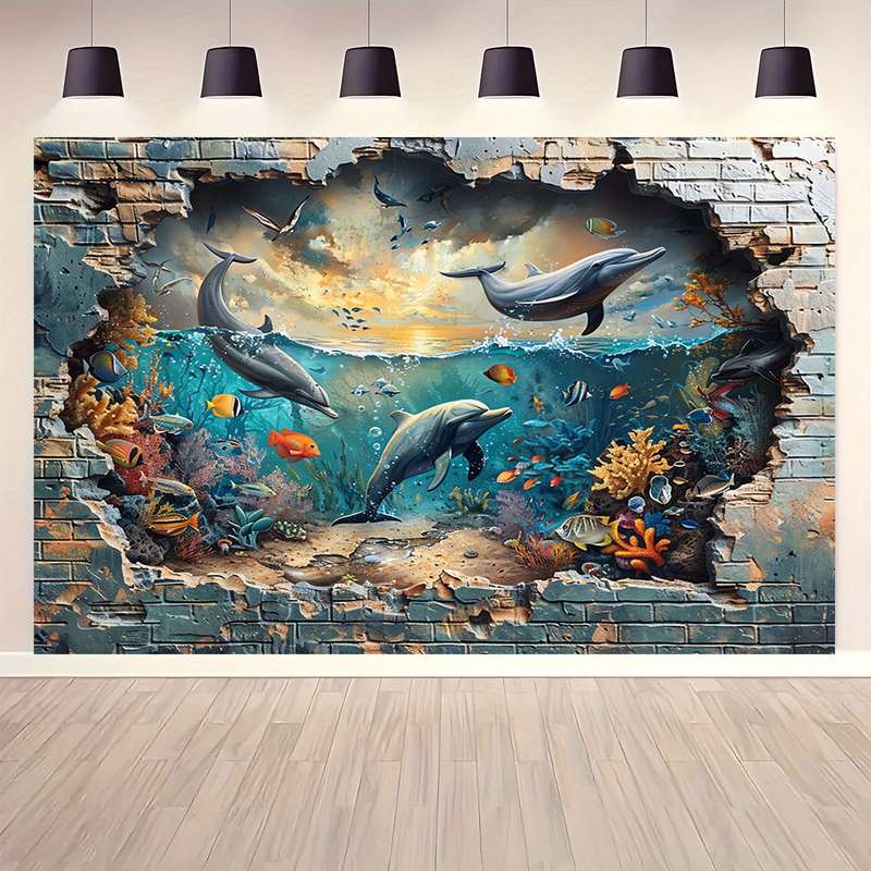 Underwater Shark And Coral Photo Booth Backdrop - Versatile Polyester Wall Mural