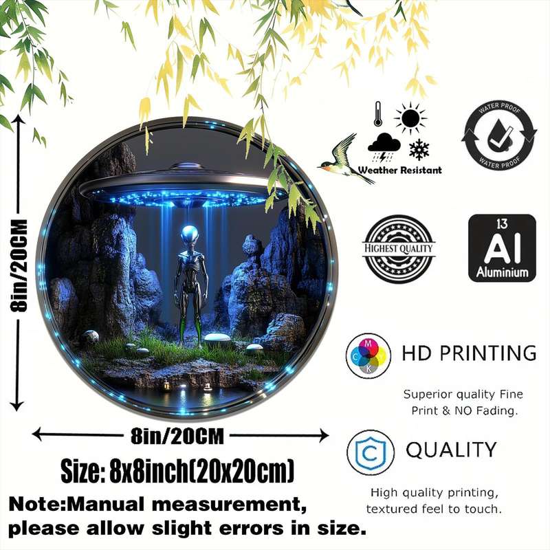 1pc Classic Style Alien And Spaceship Themed Aluminum Wall Decor Sign