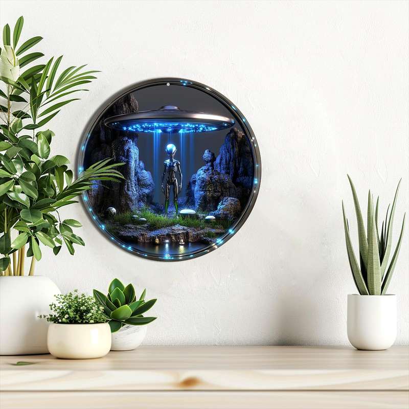 1pc Classic Style Alien And Spaceship Themed Aluminum Wall Decor Sign