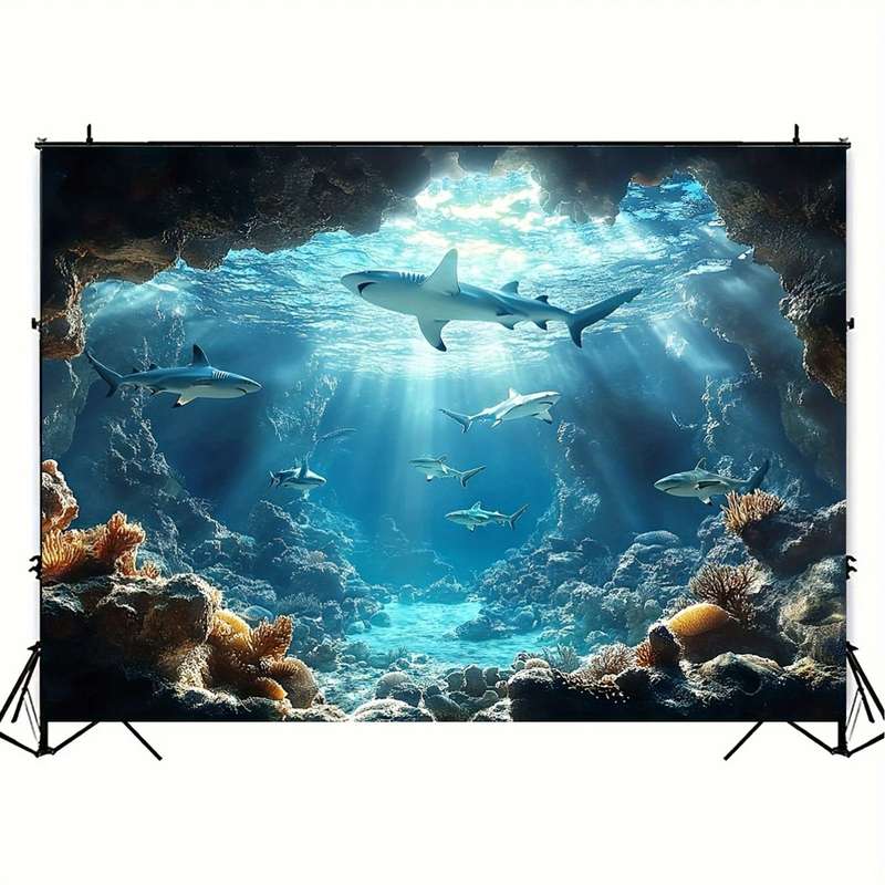 Underwater Sea Life Polyester Backdrop