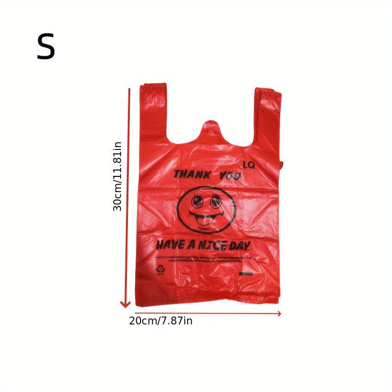 50 Red Plastic t-Shirt Bags With Smiley Thank You Design