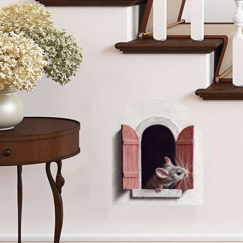 1pc 3D Cartoon Mouse Window Sticker Door Opening Home Wall Decoration Window Decal Sticker