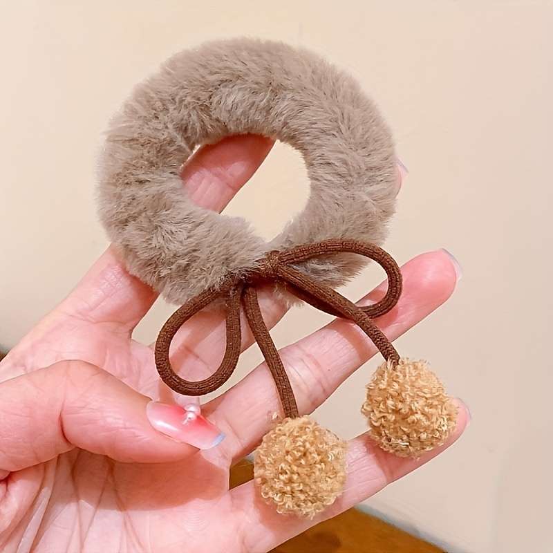 Plush Pom Pom Hair Ties Set