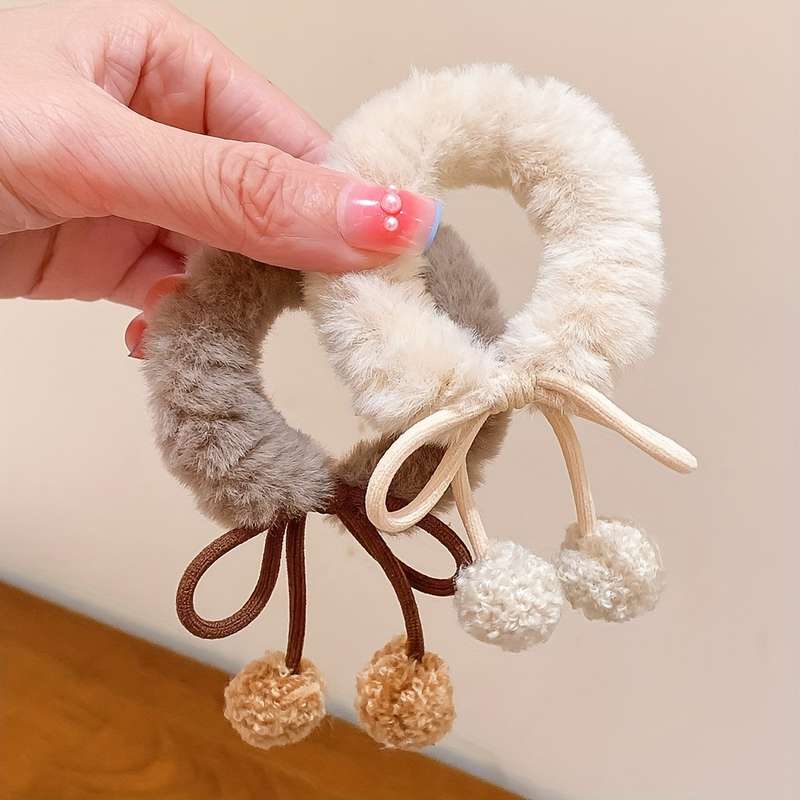 Plush Pom Pom Hair Ties Set