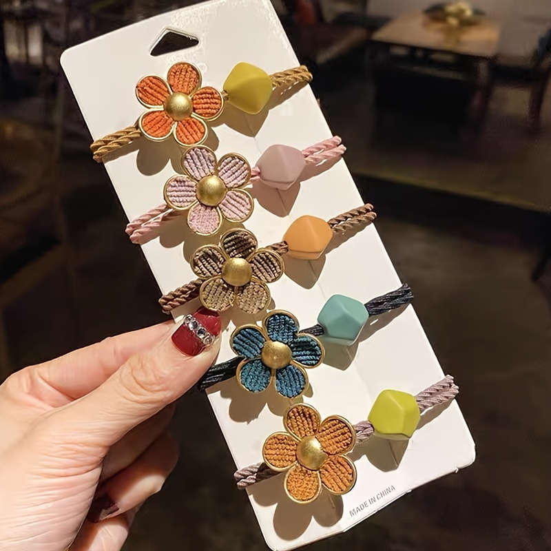 5pcs Cute Floral Beaded Hair Ties Set