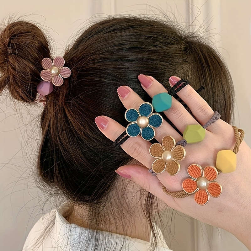 5pcs Cute Floral Beaded Hair Ties Set