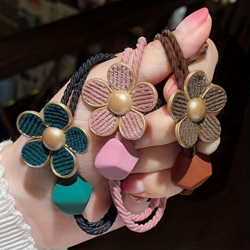5pcs Cute Floral Beaded Hair Ties Set
