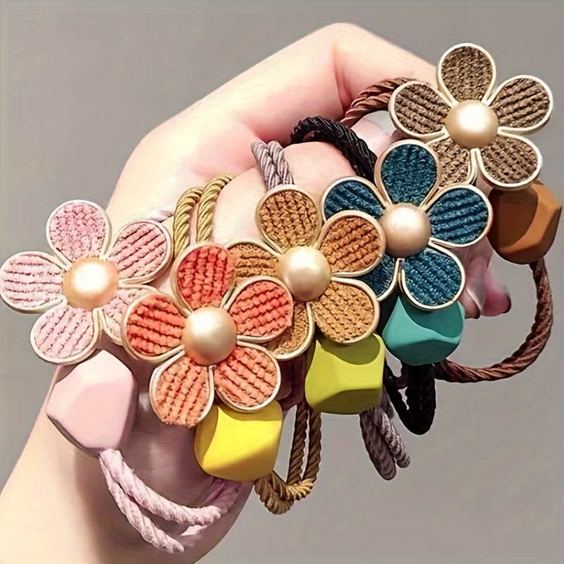 5pcs Cute Floral Beaded Hair Ties Set