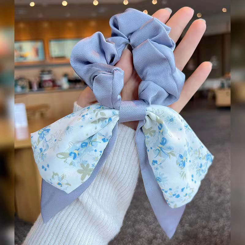 2pcs Chic Floral Bowknot Scrunchies with Long Ribbon Tails