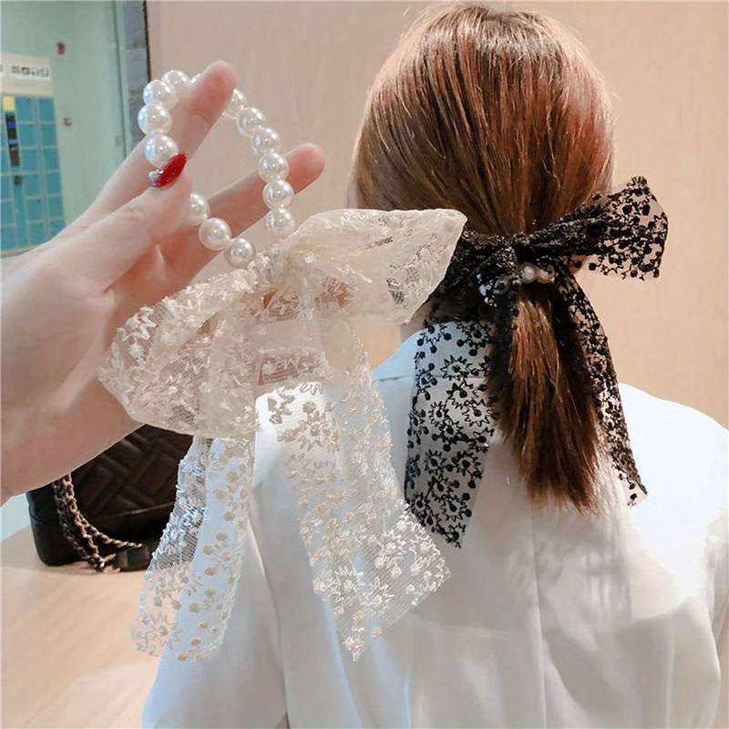2pcs Elegant Lace Bow Hair Ties for Women
