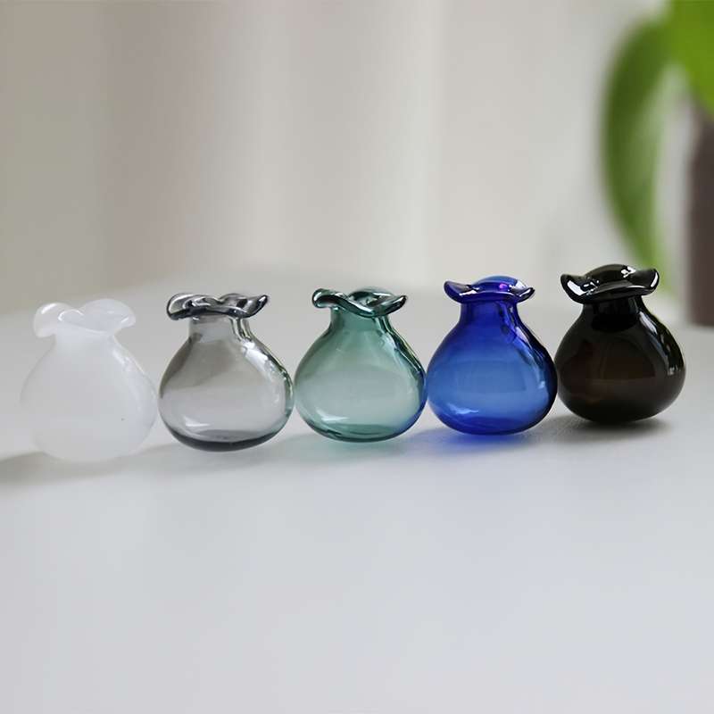 Set of Two Small Black And White Glass Vases