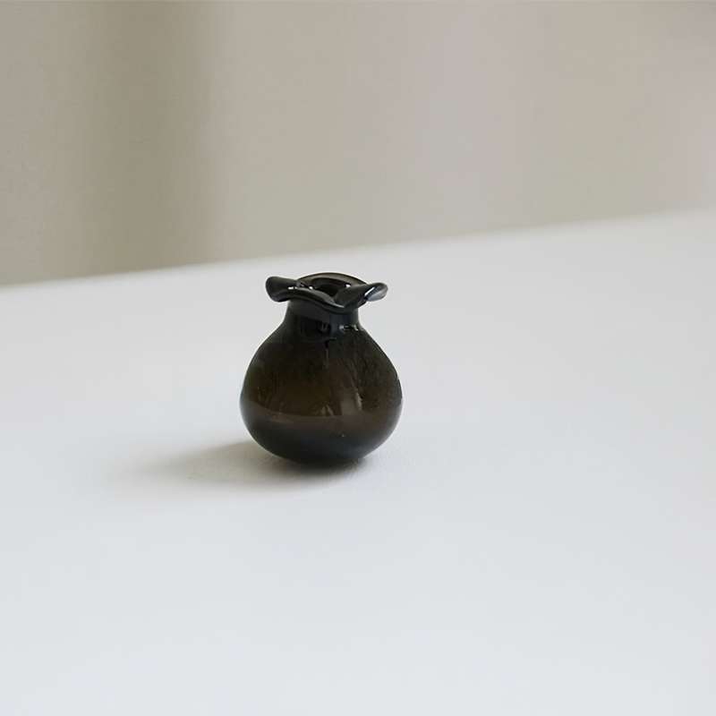 Set of Two Small Black And White Glass Vases