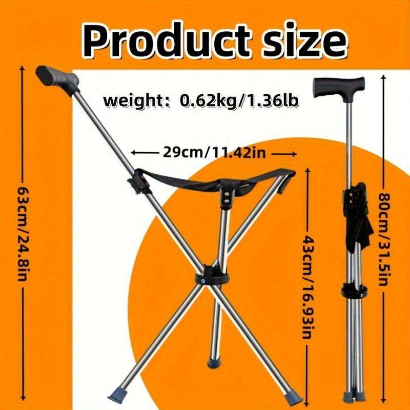 1 Piece 2-In-1 Folding Walking Stick And Stool