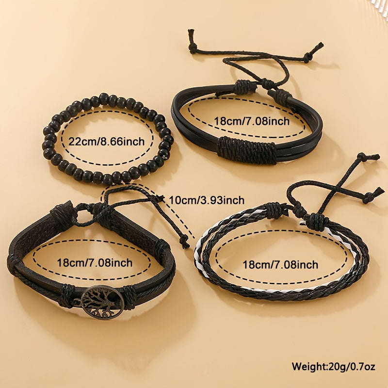 5 Piece Men's Casual Black Quartz Watch and Bracelet Set