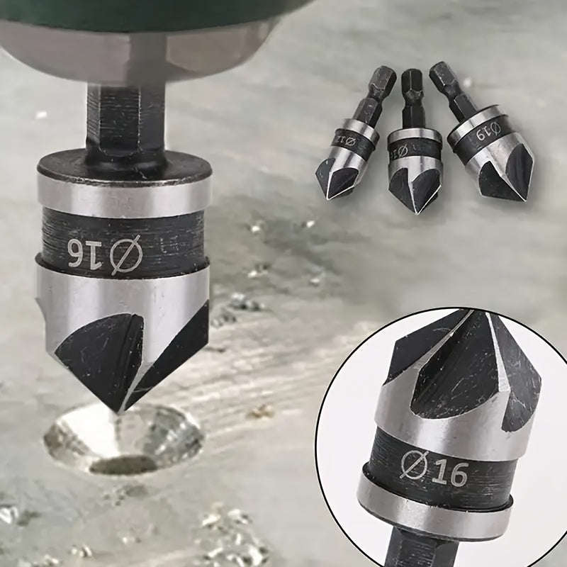 Durable 3-Pack Of Carbon Steel 90 Degree Countersink Bits