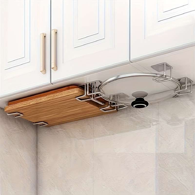 4pcs Wall-Mounted Stainless Steel Pot Lid Holder with Adhesive