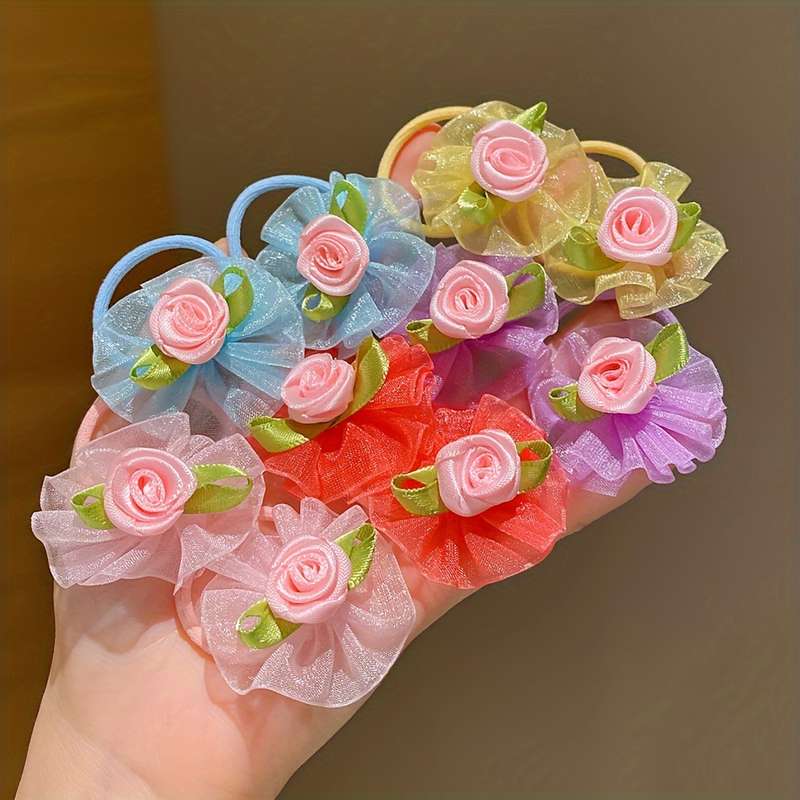 10pcs LEMON LOVE Floral Mesh Hair Ties