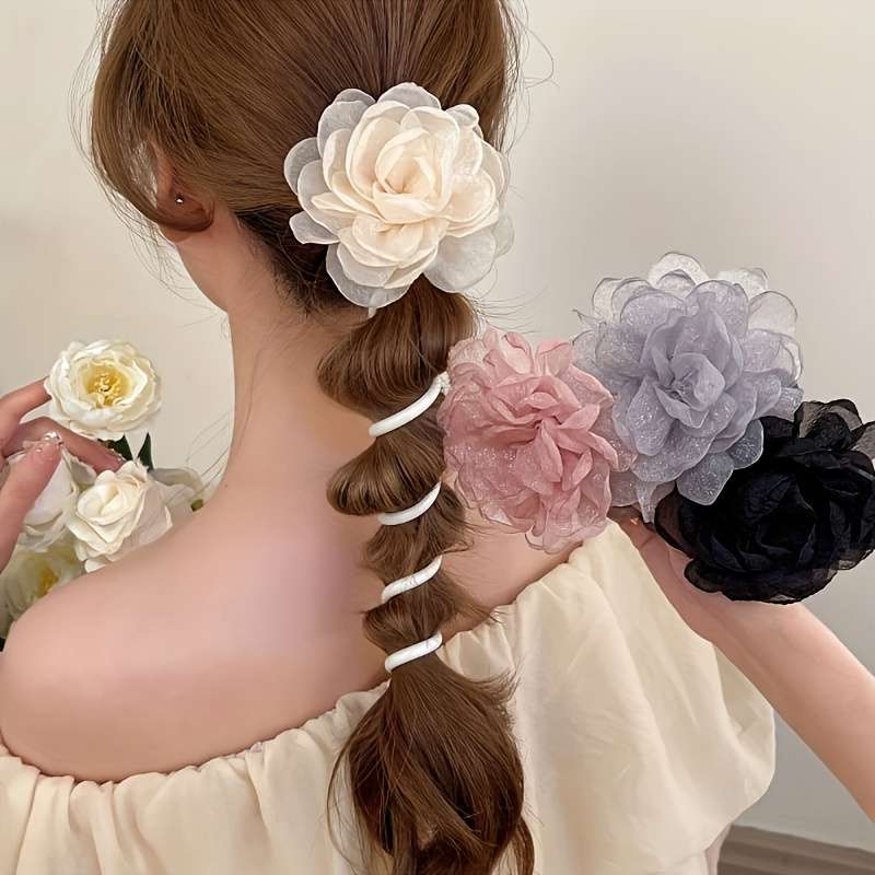 Chic Floral Organza Spiral Hair Tie
