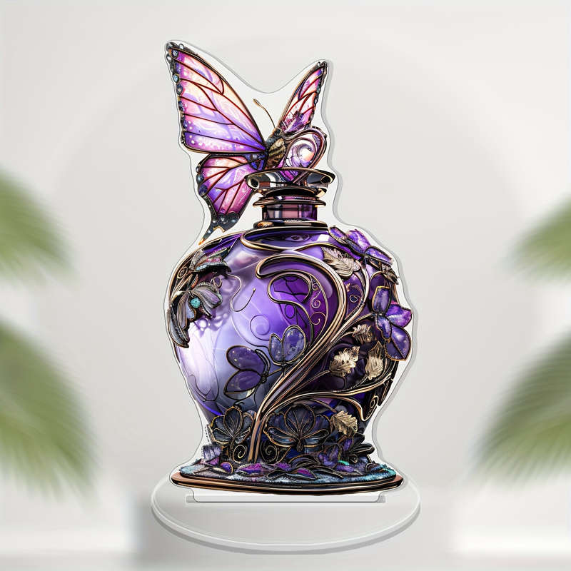 Classic Acrylic Butterfly and Floral Pedestal Vase Tabletop Decor
