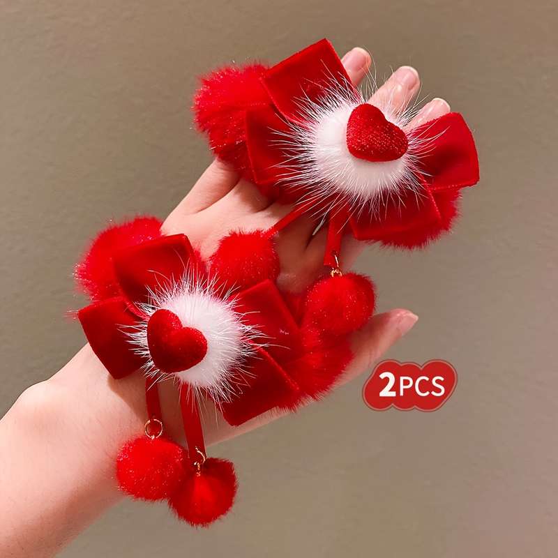 Cute Red Bow Plush Hair Ties