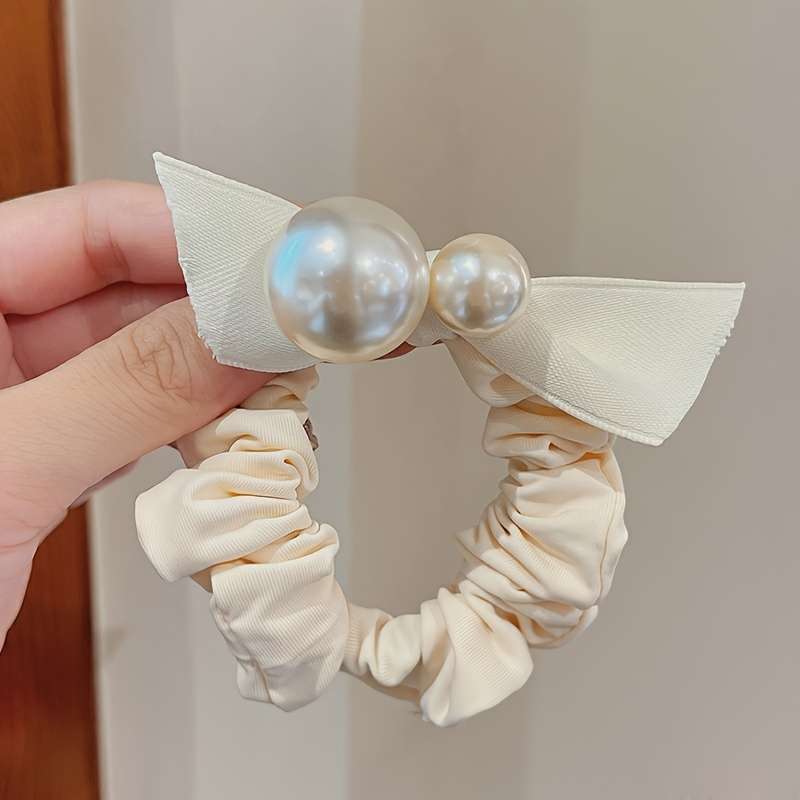 Elegant Pearl Bow Hair Tie Set