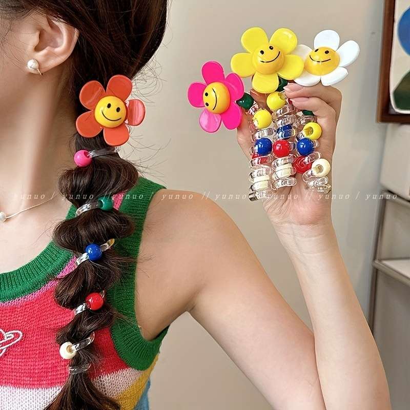 1pc Cute Sunflower Beaded Hair Ties