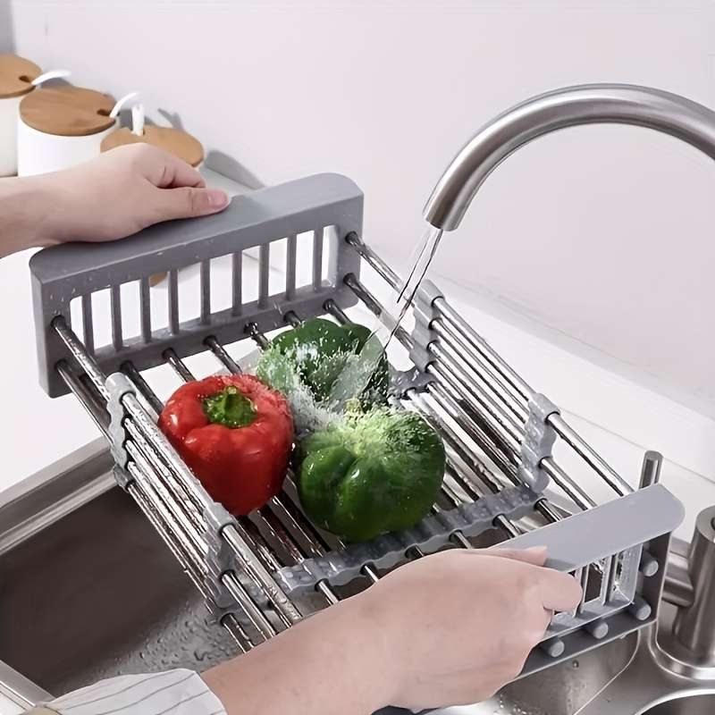 1pc Adjustable Stainless Steel Over Sink Dish Drying Rack