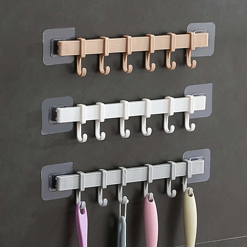 1 Set Adjustable Kitchen Storage Rack with 6 Wall Hooks
