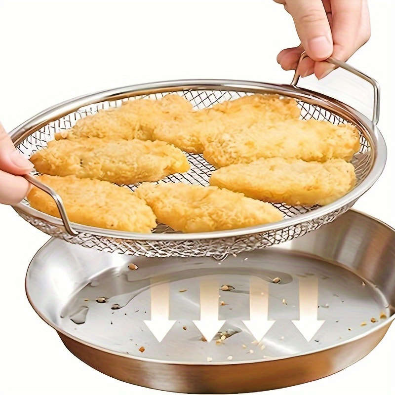 Reusable Round Stainless Steel Oil Filter Tray with Mesh Basket