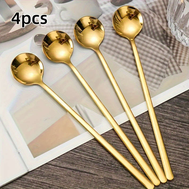 4pcs Golden Stainless Steel Long Handle Spoons Set
