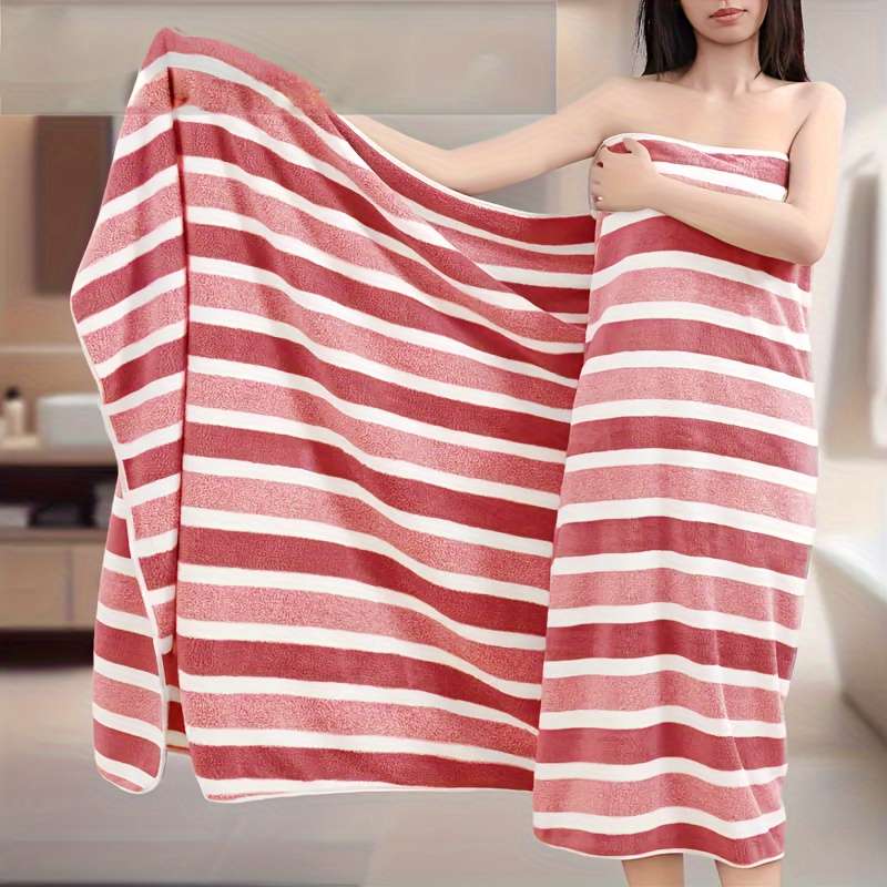 Ultra-Soft Striped Coral Fleece Bath Towels