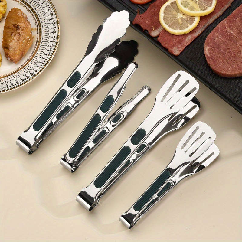 1 Set Stainless Steel Food Tongs with Silicone Handle