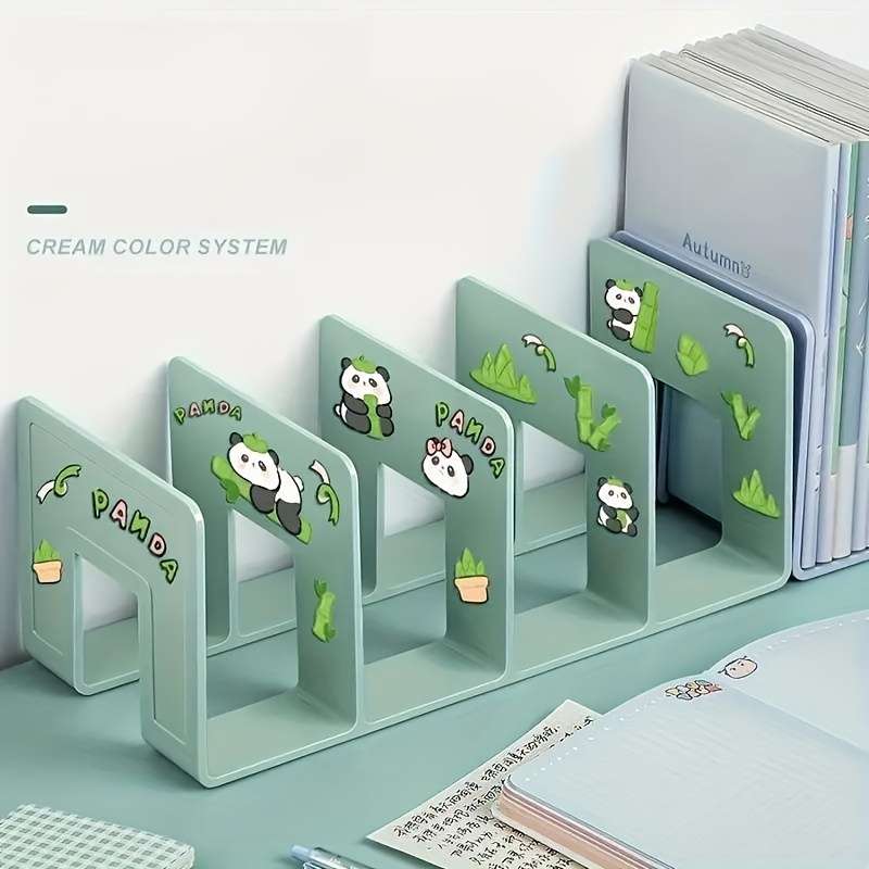 Green Plastic Bookshelf with DIY Panda Design