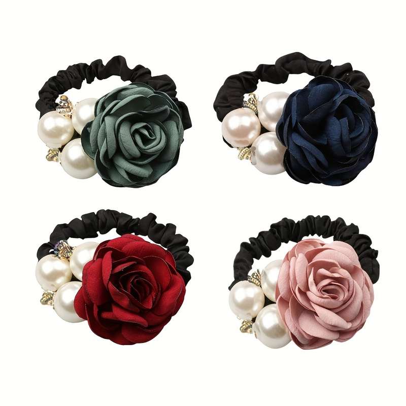Korean Faux Pearl Fabric Rose Flower Hair