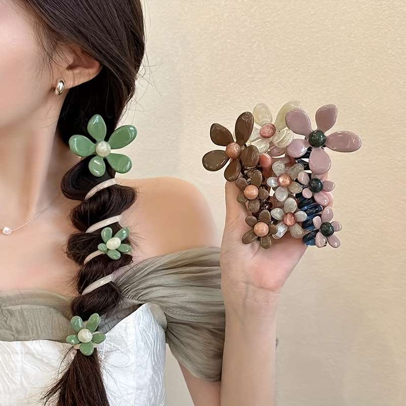 Elegant Beaded Flower Spiral Hair Tie