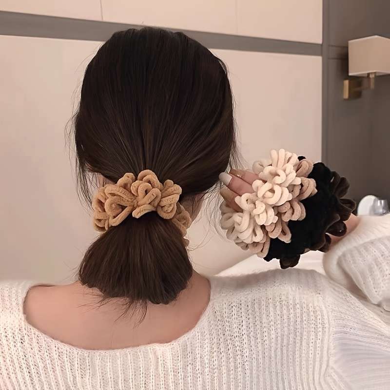 5pcs Soft Plush Ruffle Hair Ties