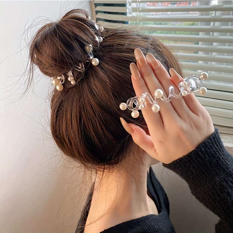 2pcs Elegant Faux Pearl Spiral Hair Ties