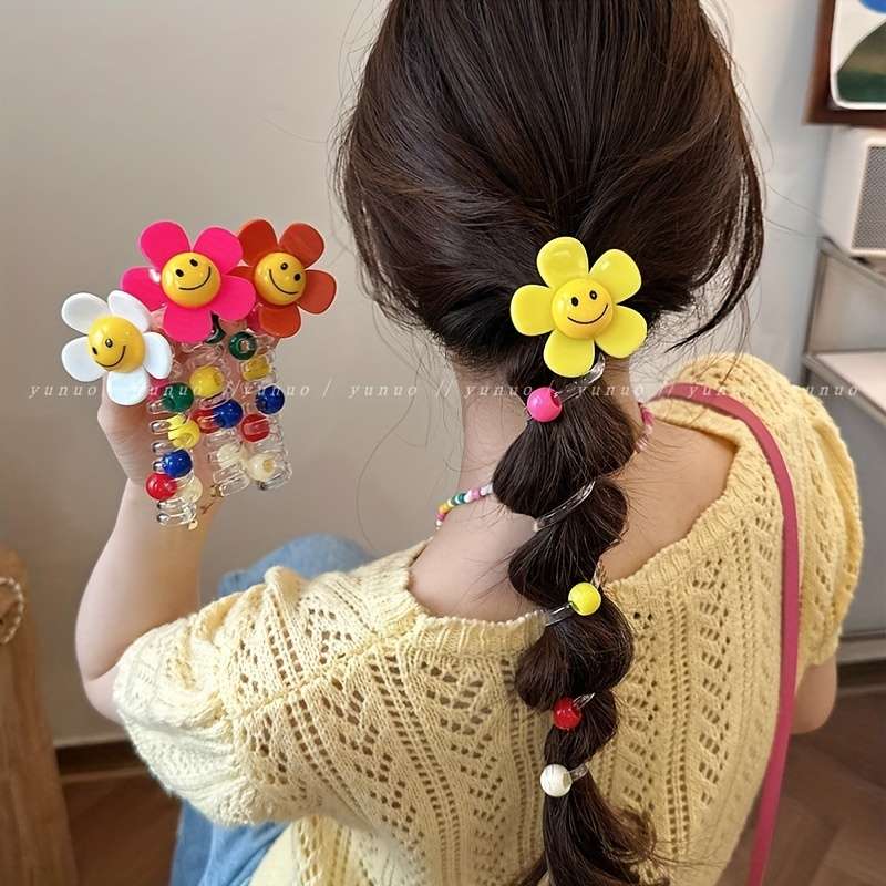 1pc Cute Sunflower Beaded Hair Ties