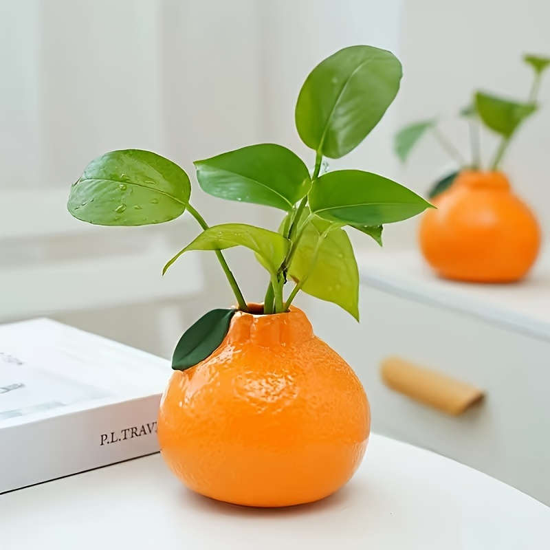 1pc Unique Orange Ceramic Vase for Hydroponics
