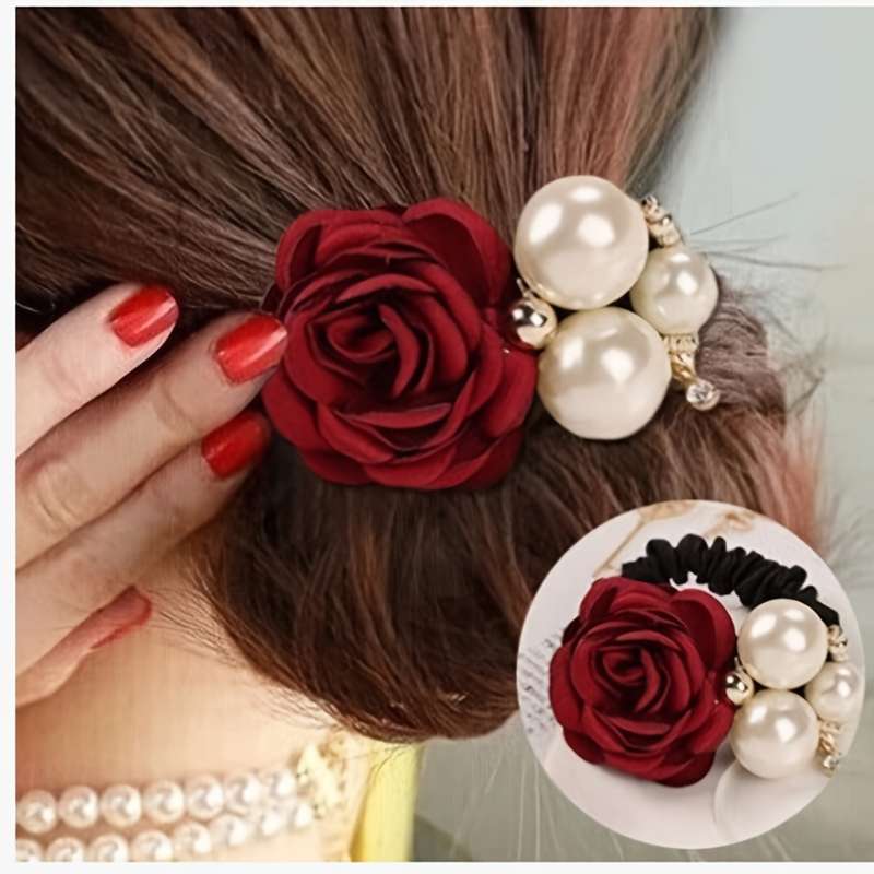 Korean Faux Pearl Fabric Rose Flower Hair