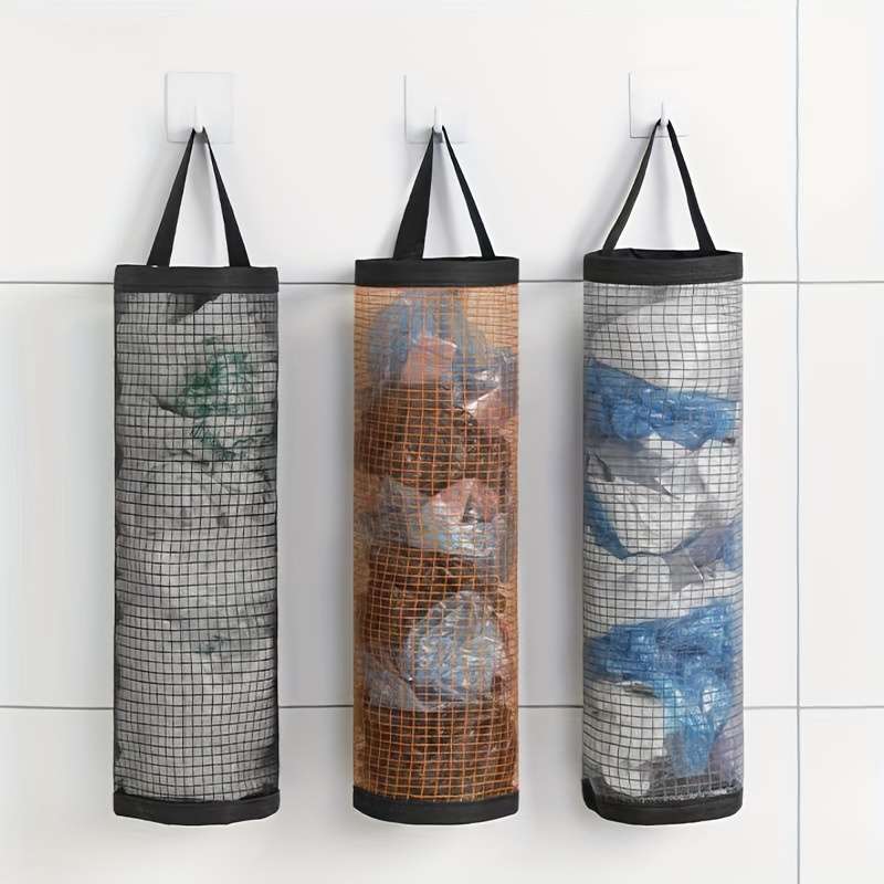 1pc Wall-Mounted Drawstring Plastic Bag Organizer