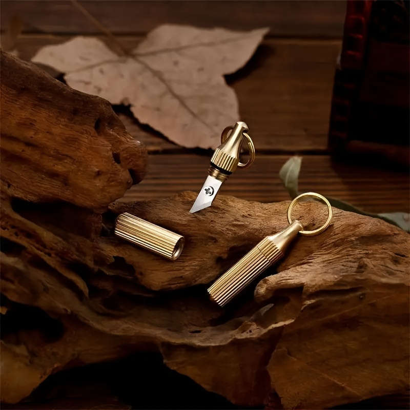 Compact Brass Utility Knife Keychain